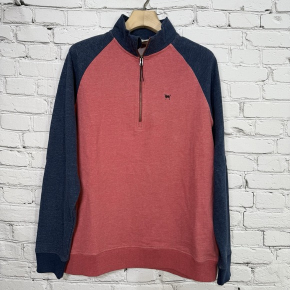 The Black Dog 1/2 Zip Sweatshirt‎ Mens M Red Blue Heather Colorblock Logo Raglan - Picture 1 of 14